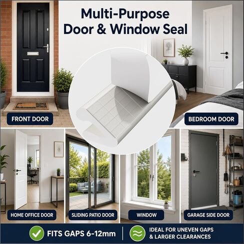 118" V Shape Door Weather Stripping, Flexible High-Resilience Foam Seal with Durable PE Cover for 6-12mm Gaps, Self-Adhesive Door Insulation Strip, Blocks Drafts, Dust & Heat Loss for Energy Saving in Kuwait