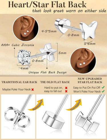 JeryWe 12Pairs Flat Back Earrings Surgical Steel Earrings for Sensitive Ears Dainty 14K Gold Plated Flat Back Stud Earring Set Hypoallergenic in Saudi Arabia