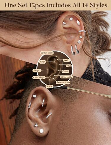 JeryWe 12Pairs Flat Back Earrings Surgical Steel Earrings for Sensitive Ears Dainty 14K Gold Plated Flat Back Stud Earring Set Hypoallergenic in Saudi Arabia