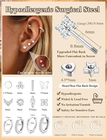 JeryWe 12Pairs Flat Back Earrings Surgical Steel Earrings for Sensitive Ears Dainty 14K Gold Plated Flat Back Stud Earring Set Hypoallergenic in Saudi Arabia