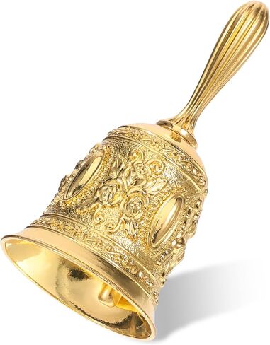 Thinp Super Loud Brass Bell, Large Gold Hand Held Bell for Dinner Wedding Meditation Call Service Hand Bells for Seniors Bedridden Seniors (Gold) in Kuwait