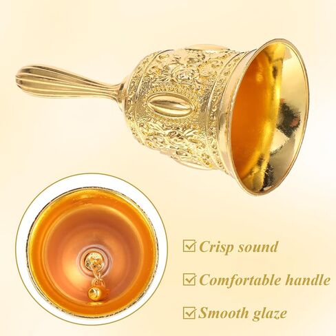 Thinp Super Loud Brass Bell, Large Gold Hand Held Bell for Dinner Wedding Meditation Call Service Hand Bells for Seniors Bedridden Seniors (Gold) in Kuwait