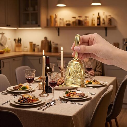 Thinp Super Loud Brass Bell, Large Gold Hand Held Bell for Dinner Wedding Meditation Call Service Hand Bells for Seniors Bedridden Seniors (Gold) in Kuwait