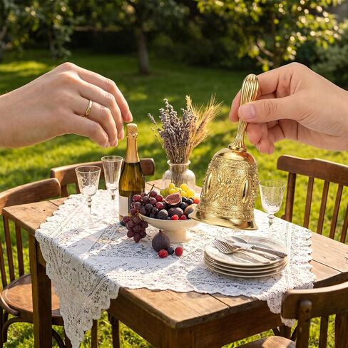 Thinp Super Loud Brass Bell, Large Gold Hand Held Bell for Dinner Wedding Meditation Call Service Hand Bells for Seniors Bedridden Seniors (Gold) in Kuwait