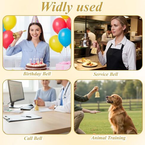 Thinp Super Loud Brass Bell, Large Gold Hand Held Bell for Dinner Wedding Meditation Call Service Hand Bells for Seniors Bedridden Seniors (Gold) in Kuwait
