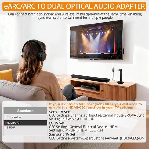 مستخرج صوت Neoteck 1-in-2-out ARC/eARC، صوت HDMI ARC إلى مستخرج بصري مع دعم PCM 2.0، Dolby 5.1، DTS 5.1، 24 بت/192 كيلو هرتز، التوصيل والتشغيل، للتلفزيون والسينما المنزلية وأنظمة الصوت القديمة in Kuwait