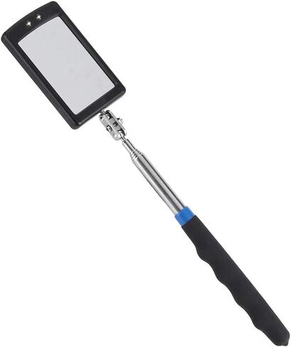 Vehicle Inspection Mirror, Telescoping LED Light 360 Swivel Adjustable Viewing Tool for Auto Repair Garage Alloy Steel ABS Black 2 x 3.1 in Mirror 8 to 31 in 1 Pack in Kuwait