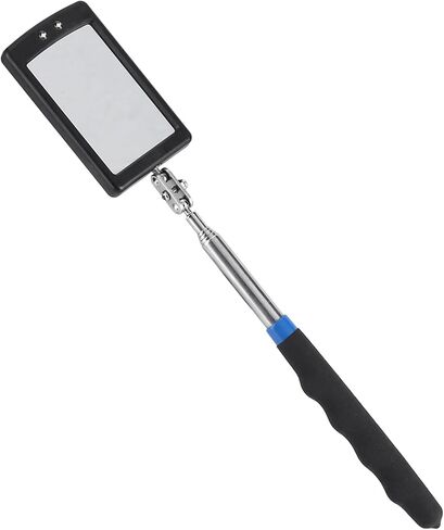 Vehicle Inspection Mirror, Telescoping LED Light 360 Swivel Adjustable Viewing Tool for Auto Repair Garage Alloy Steel ABS Black 2 x 3.1 in Mirror 8 to 31 in 1 Pack in Kuwait