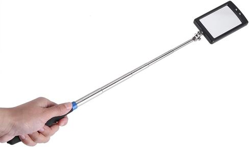 Vehicle Inspection Mirror, Telescoping LED Light 360 Swivel Adjustable Viewing Tool for Auto Repair Garage Alloy Steel ABS Black 2 x 3.1 in Mirror 8 to 31 in 1 Pack in Kuwait
