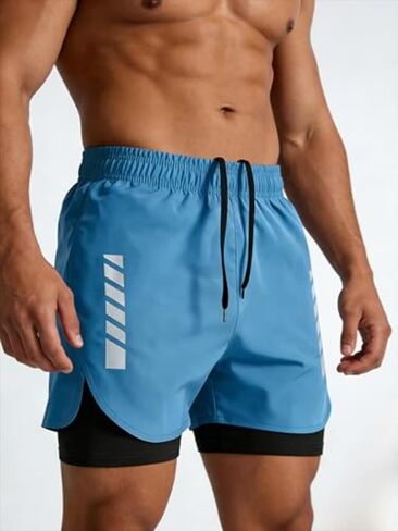 Men’s 2 in 1 Athletic Workout Shorts, Quick Dry Lightweight Gym Shorts for Swim and Water Park in Kuwait
