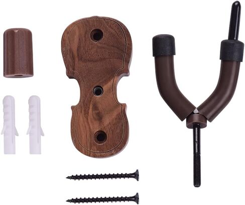 RiToEasysports Violin Wall Mount Hanger, Wood Base Wall Mounted Violin Viola Hook Holder with Bow Holder and Rubber Cushion, for Storage and Exhibition of and Viola in Kuwait