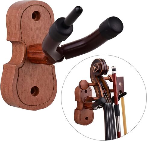 RiToEasysports Mahogany Wood Violin Hanger Hook, Unique Violin Shape with Soft Silicone Padding and Bow Holder, for Home Studio Wall Mount Use in Kuwait