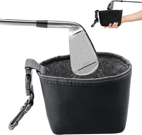 Golf Club Cleaning Bag, Golf Ball Washer Bag, Cleans Club Grooves, Portable Waterproof Club Cleaner with Scrubber Liner and Detachable Clip, Machine Washable, Dry Exterior in Kuwait