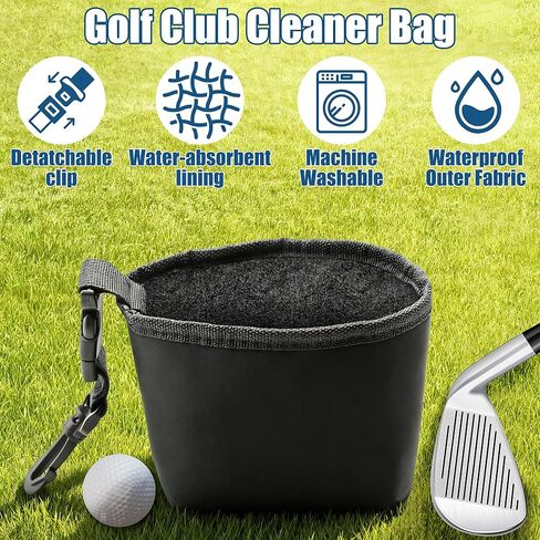 Golf Club Cleaning Bag, Golf Ball Washer Bag, Cleans Club Grooves, Portable Waterproof Club Cleaner with Scrubber Liner and Detachable Clip, Machine Washable, Dry Exterior in Kuwait