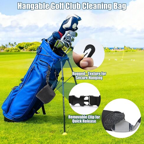 Golf Club Cleaning Bag, Golf Ball Washer Bag, Cleans Club Grooves, Portable Waterproof Club Cleaner with Scrubber Liner and Detachable Clip, Machine Washable, Dry Exterior in Kuwait