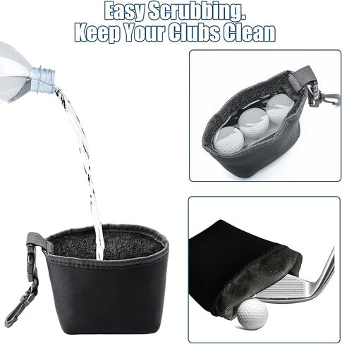 Golf Club Cleaning Bag, Golf Ball Washer Bag, Cleans Club Grooves, Portable Waterproof Club Cleaner with Scrubber Liner and Detachable Clip, Machine Washable, Dry Exterior in Kuwait