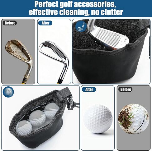 Golf Club Cleaning Bag, Golf Ball Washer Bag, Cleans Club Grooves, Portable Waterproof Club Cleaner with Scrubber Liner and Detachable Clip, Machine Washable, Dry Exterior in Kuwait