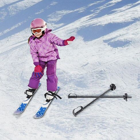 Kid's Beginner Snow Skis and Poles with Bindings, Low-Resistant Ski Boards for Ages 2-8 Years Old, Lightweight Sturdy, and Safe Kids Skiing Equipment (Blue) in Kuwait
