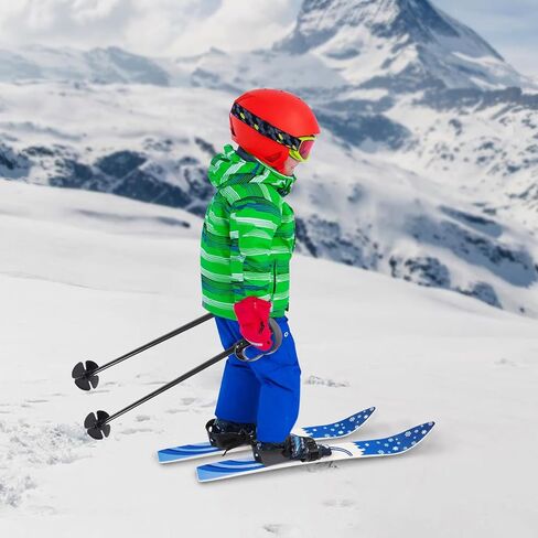 Kid's Beginner Snow Skis and Poles with Bindings, Low-Resistant Ski Boards for Ages 2-8 Years Old, Lightweight Sturdy, and Safe Kids Skiing Equipment (Blue) in Kuwait