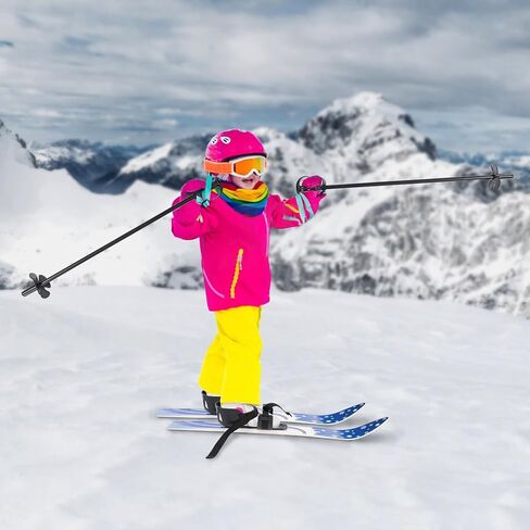 Kid's Beginner Snow Skis and Poles with Bindings, Low-Resistant Ski Boards for Ages 2-8 Years Old, Lightweight Sturdy, and Safe Kids Skiing Equipment (Blue) in Kuwait