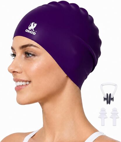 OMID Silicone Swim Cap for Adults Men & Women, Waterproof Leak-Proof Bathing Cap for Pool & Beach, Chlorine Resistant Durable Swim Hat for Daily Training in Kuwait