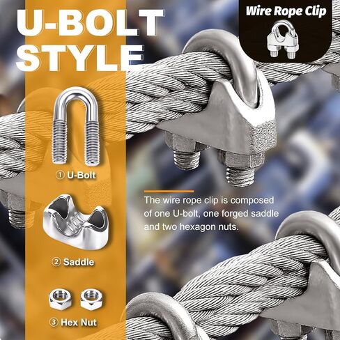 60Pcs M3 1/8 Cable Clamps Wire Rope Clips, 304 Stainless Steel Cable Clamp Wire Rope Clamp for Picture Hanging, Lighting Cable Alloy Two-Way Cable Clamp, Sliver in Kuwait