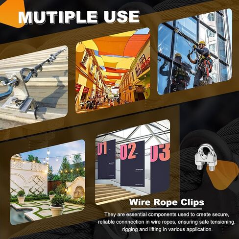 60Pcs M3 1/8 Cable Clamps Wire Rope Clips, 304 Stainless Steel Cable Clamp Wire Rope Clamp for Picture Hanging, Lighting Cable Alloy Two-Way Cable Clamp, Sliver in Kuwait