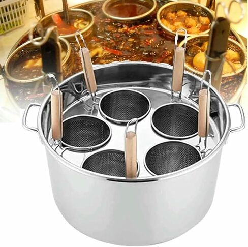Stainless Steel Commercial Pasta Cooker, Multifunctional Kitchen Noodle Boiler Bucket with Divider and Colander, Cookware for Home Kitchen, Restaurant 5-Hole in Kuwait