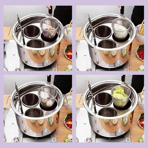 Stainless Steel Commercial Pasta Cooker, Multifunctional Kitchen Noodle Boiler Bucket with Divider and Colander, Cookware for Home Kitchen, Restaurant 5-Hole in Kuwait