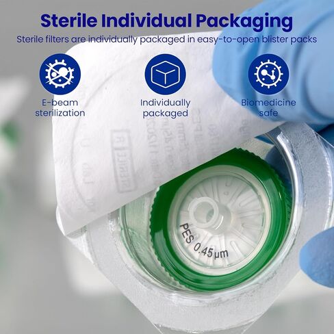 مرشح حقنة معقمة PES 50 حزمة، حجم المسام 0.45 ميكرومتر، قطر الغشاء 25 مم، ترشيح محب للماء معبأ بشكل فردي in Kuwait