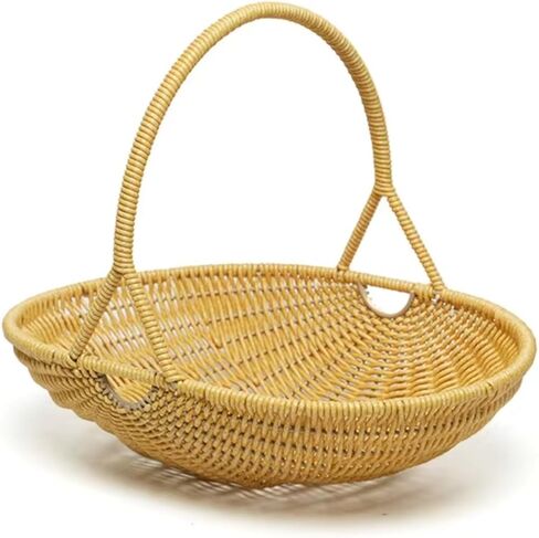 Plastic Imitation Rattan Woven Hand Basket Outdoor Picnic Picking Vegetables and Fruits Kitchen Living Room Egg Snack Basket (Yellow2,26x20.5cm) in Saudi Arabia