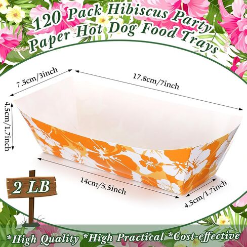Nitial 120 صواني حفلات الكركديه الورقية هوت دوج للاستعمال مرة واحدة من Luau Party Food Nacho Boats هاواي هوت دوج حاملات ديكورات 7 بوصات صينية هاواي لمستلزمات الكركديه الاستوائية in Kuwait