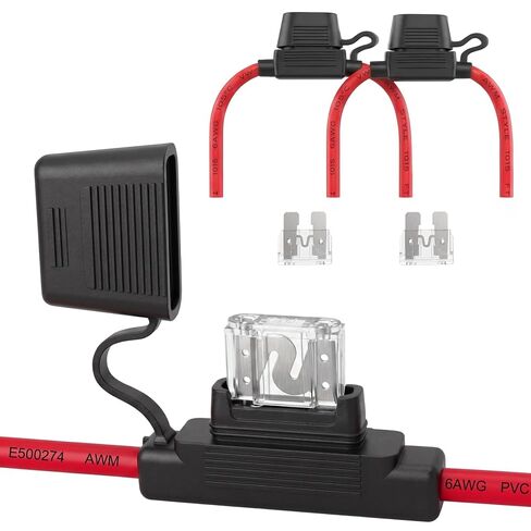 حامل الصمامات المضمن 6 AWG يناسب سلك المكونات Maxi Fuse المعترف به من UL | مع صمامات شديدة التحمل 80 أمبير تناسب الحجم الكبير لصوت السيارة، والروافع البحرية، والسيارات، ومحولات RV، ووحدة التحكم بالطاقة الشمسية، عبوتان in Kuwait