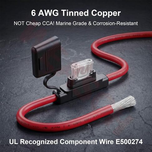 حامل الصمامات المضمن 6 AWG يناسب سلك المكونات Maxi Fuse المعترف به من UL | مع صمامات شديدة التحمل 80 أمبير تناسب الحجم الكبير لصوت السيارة، والروافع البحرية، والسيارات، ومحولات RV، ووحدة التحكم بالطاقة الشمسية، عبوتان in Kuwait