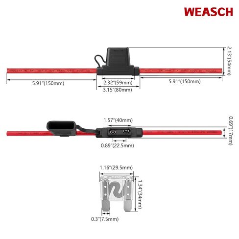 حامل الصمامات المضمن 6 AWG يناسب سلك المكونات Maxi Fuse المعترف به من UL | مع صمامات شديدة التحمل 80 أمبير تناسب الحجم الكبير لصوت السيارة، والروافع البحرية، والسيارات، ومحولات RV، ووحدة التحكم بالطاقة الشمسية، عبوتان in Kuwait