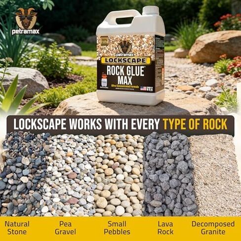 مجموعة PetraMax Rock Glue للمناظر الطبيعية - 32 أونصة (4 عبوات) غراء الصخور + بخاخ مضخة Petratools HD101 سعة 1 جالون، ومثبت الحصى للأحجار المزخرفة والحصى والممرات والصخور الطبيعية in Kuwait