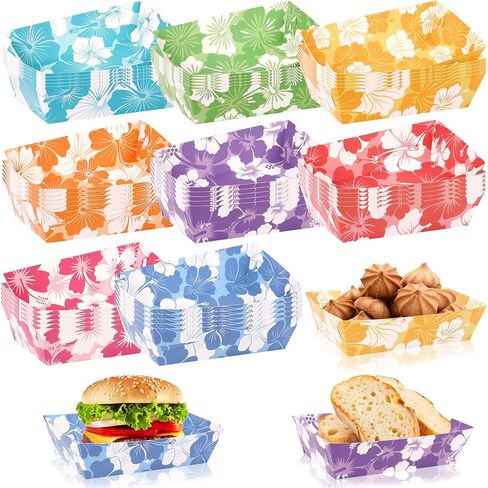 CCINEE 48pcs Hibiscus Party Food Trays, Disposable Paper Hibiscus Flower Food Serving Trays for Tropic Summer Hawaiian Luau Aloha Moana Themed Party Snack Plates Supplies(Unfold) in Kuwait