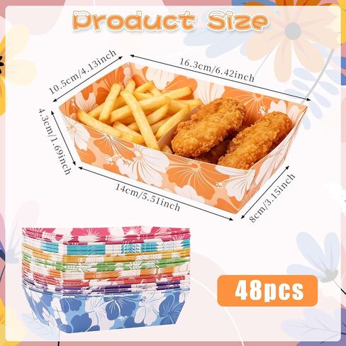 CCINEE 48pcs Hibiscus Party Food Trays, Disposable Paper Hibiscus Flower Food Serving Trays for Tropic Summer Hawaiian Luau Aloha Moana Themed Party Snack Plates Supplies(Unfold) in Kuwait