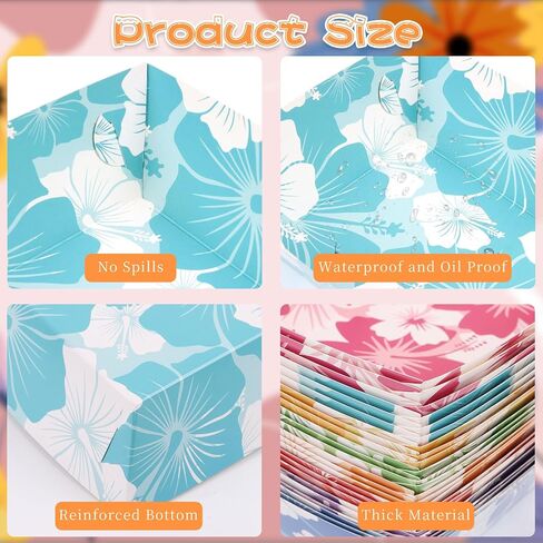 CCINEE 48pcs Hibiscus Party Food Trays, Disposable Paper Hibiscus Flower Food Serving Trays for Tropic Summer Hawaiian Luau Aloha Moana Themed Party Snack Plates Supplies(Unfold) in Kuwait