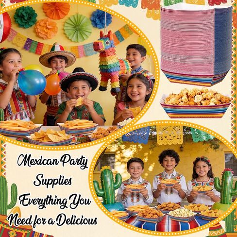 Yinkin 100 Pcs Mexican Paper Food Trays, 2lb Colorful Serape Stripe Disposable Snack Boats for Nachos, Popcorn, Fries, Taco Nights, Cinco De Mayo, Fiesta Carnival & Birthday Party Supplies in Kuwait