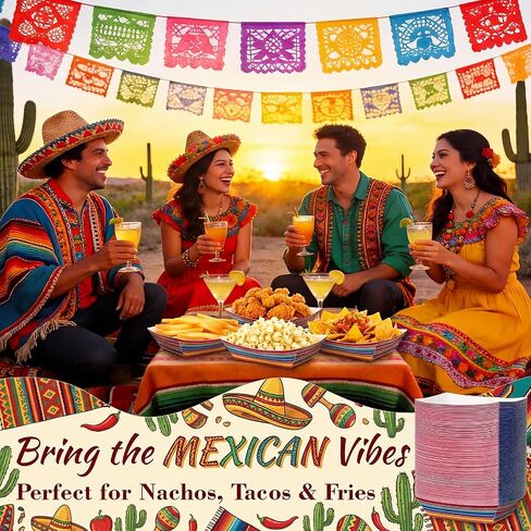 Yinkin 100 Pcs Mexican Paper Food Trays, 2lb Colorful Serape Stripe Disposable Snack Boats for Nachos, Popcorn, Fries, Taco Nights, Cinco De Mayo, Fiesta Carnival & Birthday Party Supplies in Kuwait