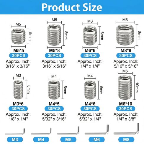 240Pcs Flat Point Set Screw Assortment Kit, 304 Stainless Steel Hexagon Socket Grub Screws with 5 Hex Wrenches, M3 M4 M5 M6 M8 Metric Internal Hex Drive Headless Screws for Door Knobs in Kuwait
