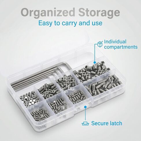 240Pcs Flat Point Set Screw Assortment Kit, 304 Stainless Steel Hexagon Socket Grub Screws with 5 Hex Wrenches, M3 M4 M5 M6 M8 Metric Internal Hex Drive Headless Screws for Door Knobs in Kuwait
