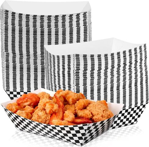 Geosar 100 Pcs Gingham Party Supply Gingham Paper Food Trays Bulk Disposable Food Boats Checkered Snack Serving Trays for Racing Theme Party Birthday Baby Shower Wedding Baskets Supplies (Red White) in Kuwait