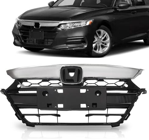 Partsflow Front Pumper Grille Black with Chrome Mesh Grill لعام 2009 2009 2010 Honda Accord HO1202104 in Kuwait