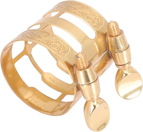 Alto Saxophone Ligature Metal Reed Clip Adjustable Saxophone Fixing Clip Wind Instrument Accessory with Embossed Metal Design for Alto Sax Mouthpiece in Kuwait