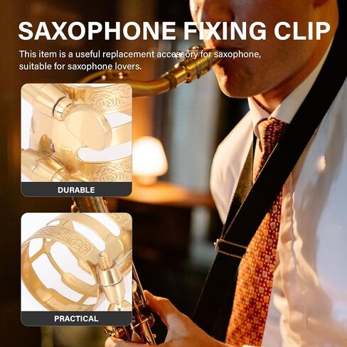 Alto Saxophone Ligature Metal Reed Clip Adjustable Saxophone Fixing Clip Wind Instrument Accessory with Embossed Metal Design for Alto Sax Mouthpiece in Kuwait