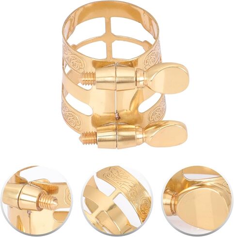 Alto Saxophone Ligature Metal Reed Clip Adjustable Saxophone Fixing Clip Wind Instrument Accessory with Embossed Metal Design for Alto Sax Mouthpiece in Kuwait