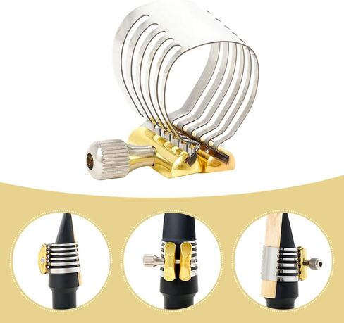 ibasenice Alto Saxophone Ligature Clip Metal Reed Clamp Silver Stainless Steel Saxophone Mouthpiece Accessory with Tin Box for Wind Instrument in Kuwait