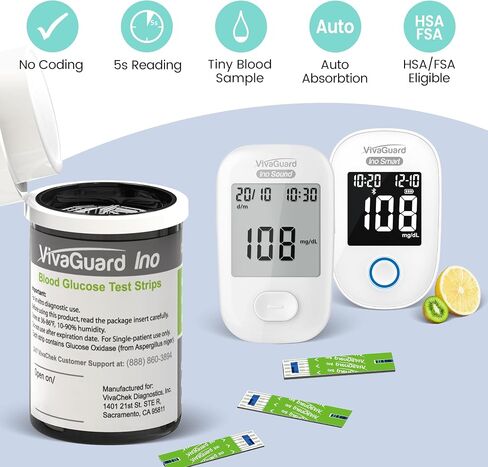 Ino Blood Glucose Test Strips, Blood Sugar Test Strips for Diabetes, 100 Count per Box, Only for VivaGuard Ino Series Blood Glucose Meter (VGM26 VGM01 VGM04) in Saudi Arabia